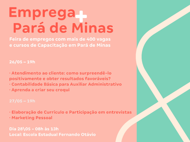 Emprega + Pará de Minas ofertará mais de 400 vagas de trabalho e cursos de capacitação ofertados pela Una