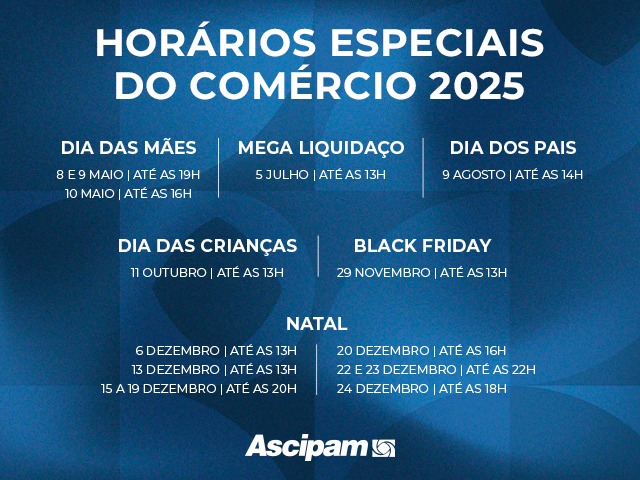 Empresários definem horário do comércio de Pará de Minas para 2025 em votação online promovida pela Ascipam